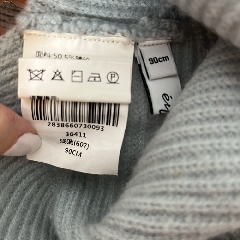 Aqua High-Low Mock Neck Ribbed Wool Blend Sweater Sage Green Size M - Picture 5 of 12